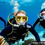 Home 22 다이빙 강사 이직 전략 - A professional scuba diving instructor leading a diverse group of adult students in a vibrant underw...