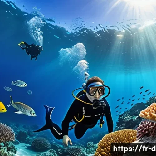 Home 31 다이빙 강사와 해양 생태계 이해 - A professional scuba diving guide leading a group of divers through a vibrant Mediterranean coral re...