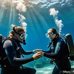 Home 18 다이빙 강사 필수 이론 과목 정리 - A detailed and realistic underwater diving instructor scene showing a professional instructor explai...